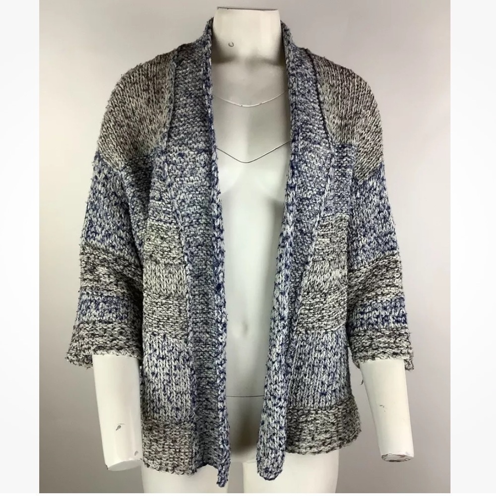 Vince Sz M/L Chunky Knit Open Face Cardigan Blue Gray Dolman Sleeve Casual